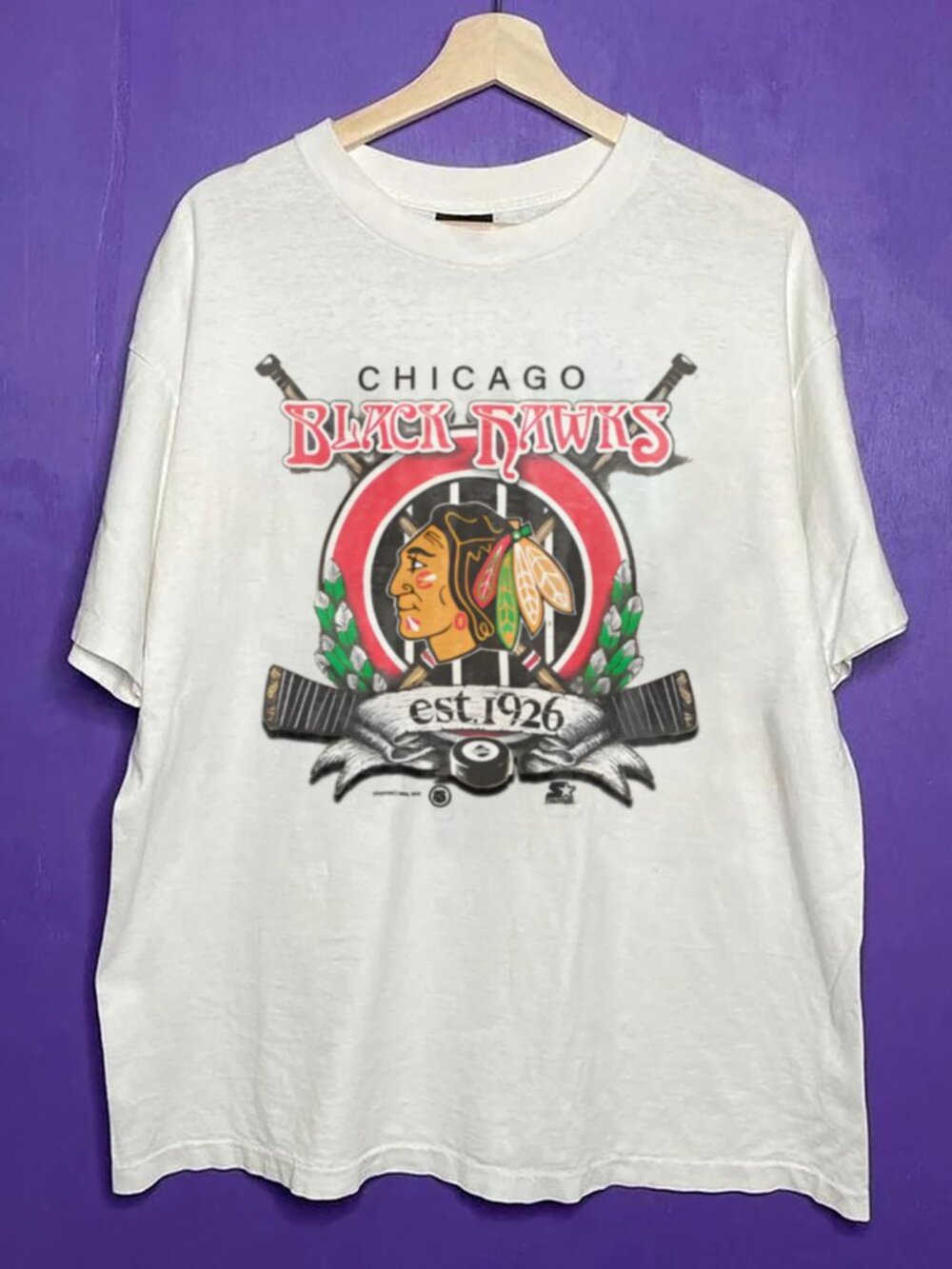 Vintage 1992 Starter Chicago Blackhawks EST 1926 Collection Shirt Tee, NHL Shirt